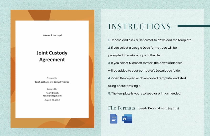 Simple Joint Custody Agreement Template