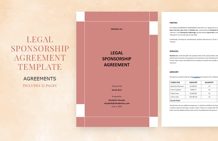 Legal Sponsorship Agreement Template in Word, Google Docs, PDF, Apple Pages