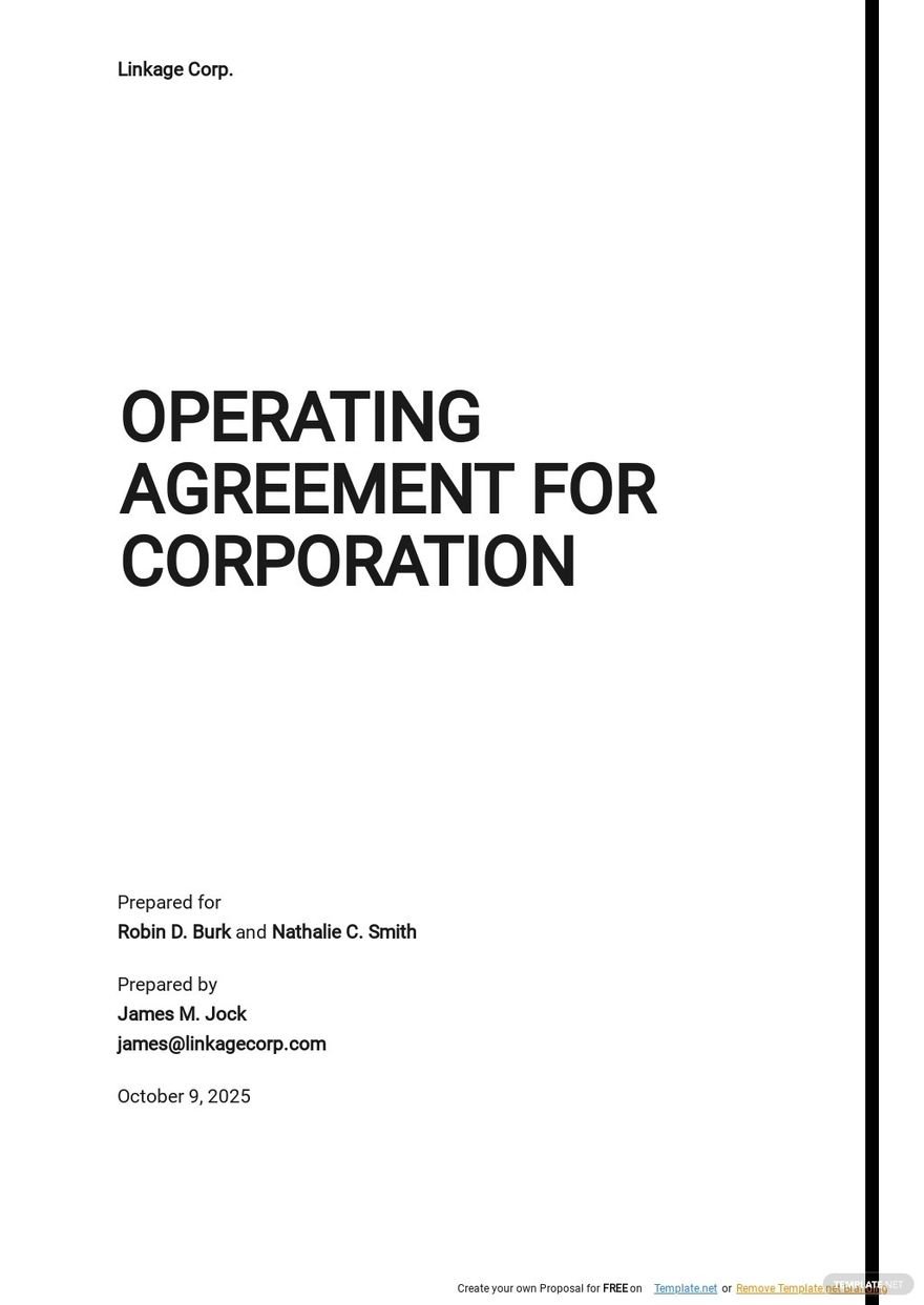 Blank Operating Agreement For Corporation Template