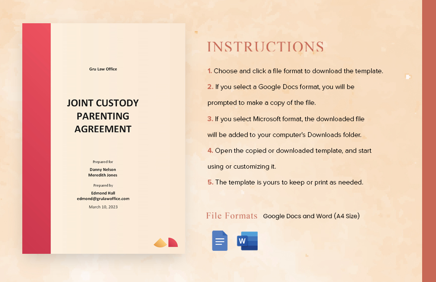 Joint Custody Parenting Agreement Template