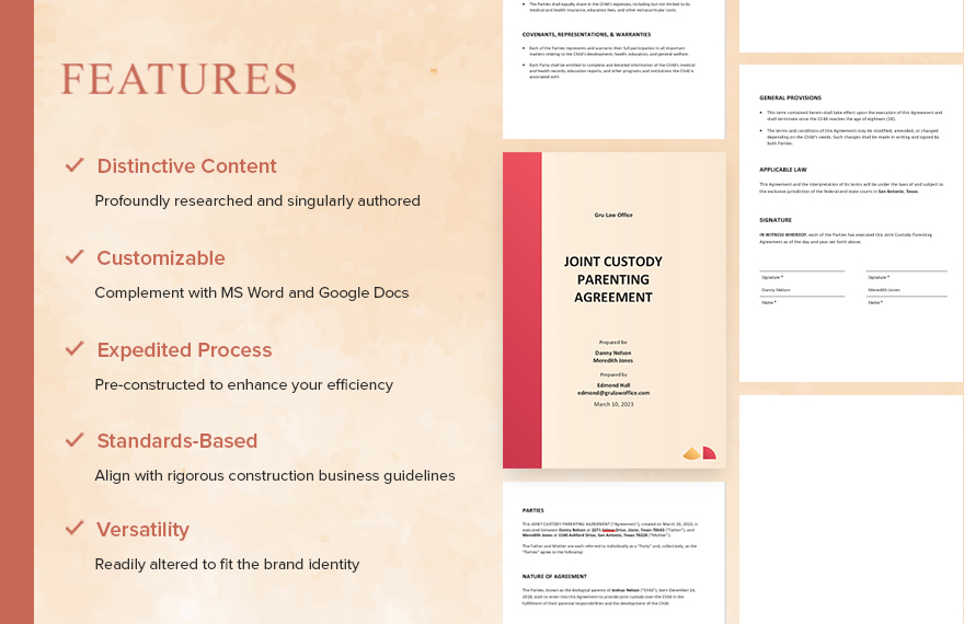 Joint Custody Parenting Agreement Template