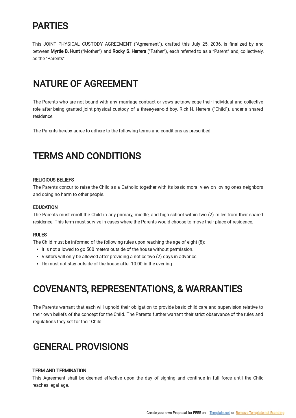 Joint Physical Custody Agreement Template Google Docs, Word, Apple