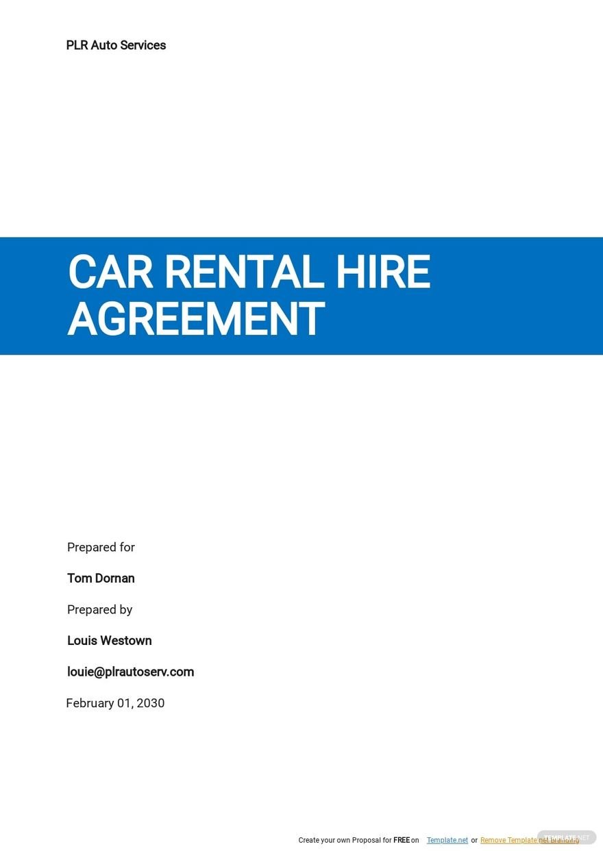 Car Rental Hire Agreement Template
