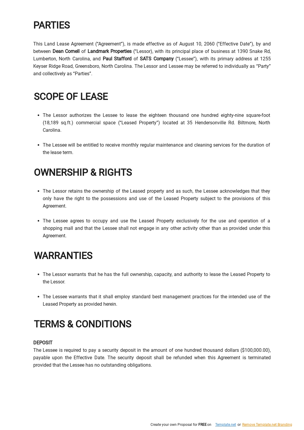 Standard Land Lease Agreement Template Google Docs, Word