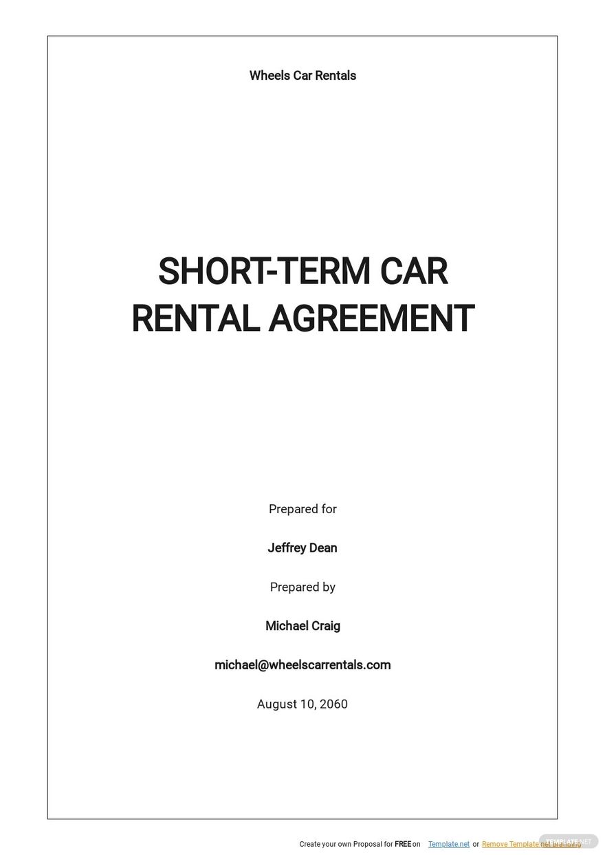 Free Short Term Car Rental Agreement Template 
