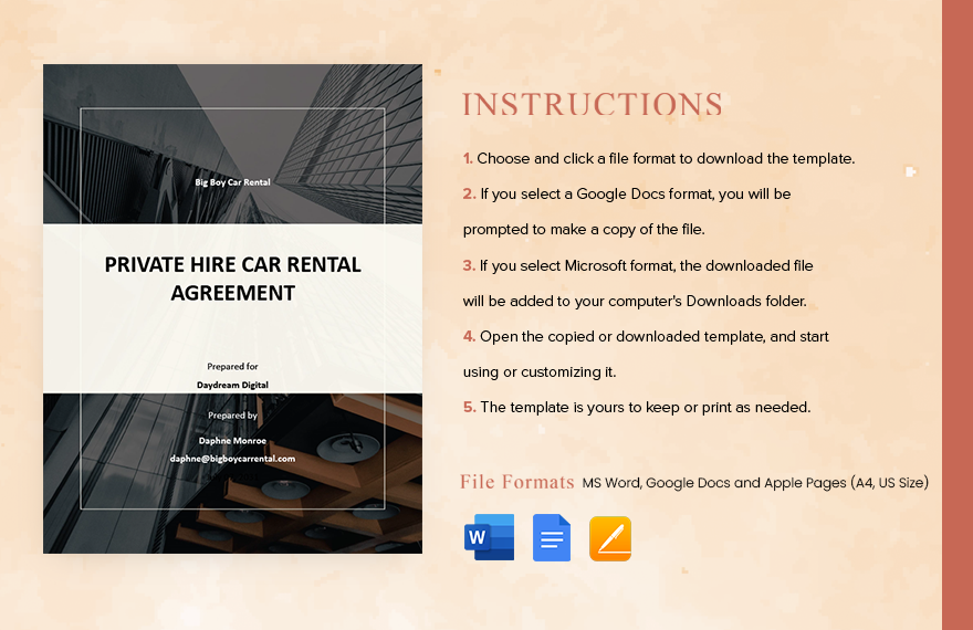 Private Hire Car Rental Agreement Template