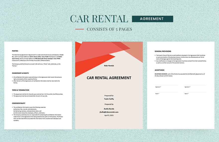 Simple Car Rental Agreement Template