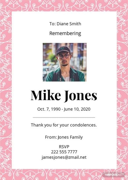 Free Floral Obituary Card Template