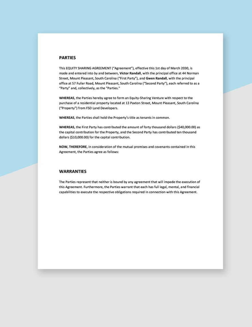 Equity Sharing Agreement Template Download in Word, Google Docs