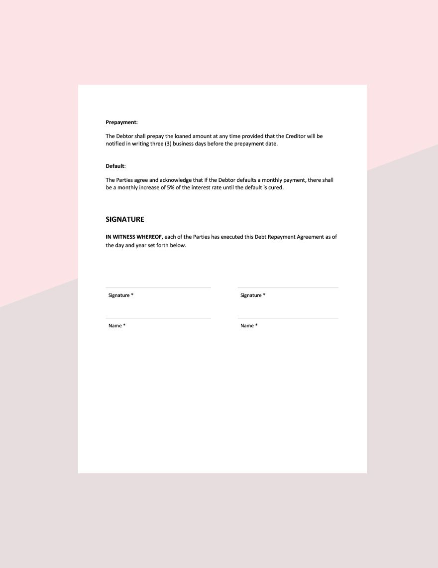 Debt Repayment Agreement Template