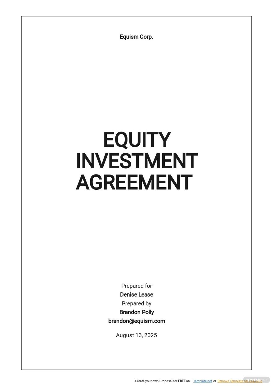 Equity Investment Agreement Template