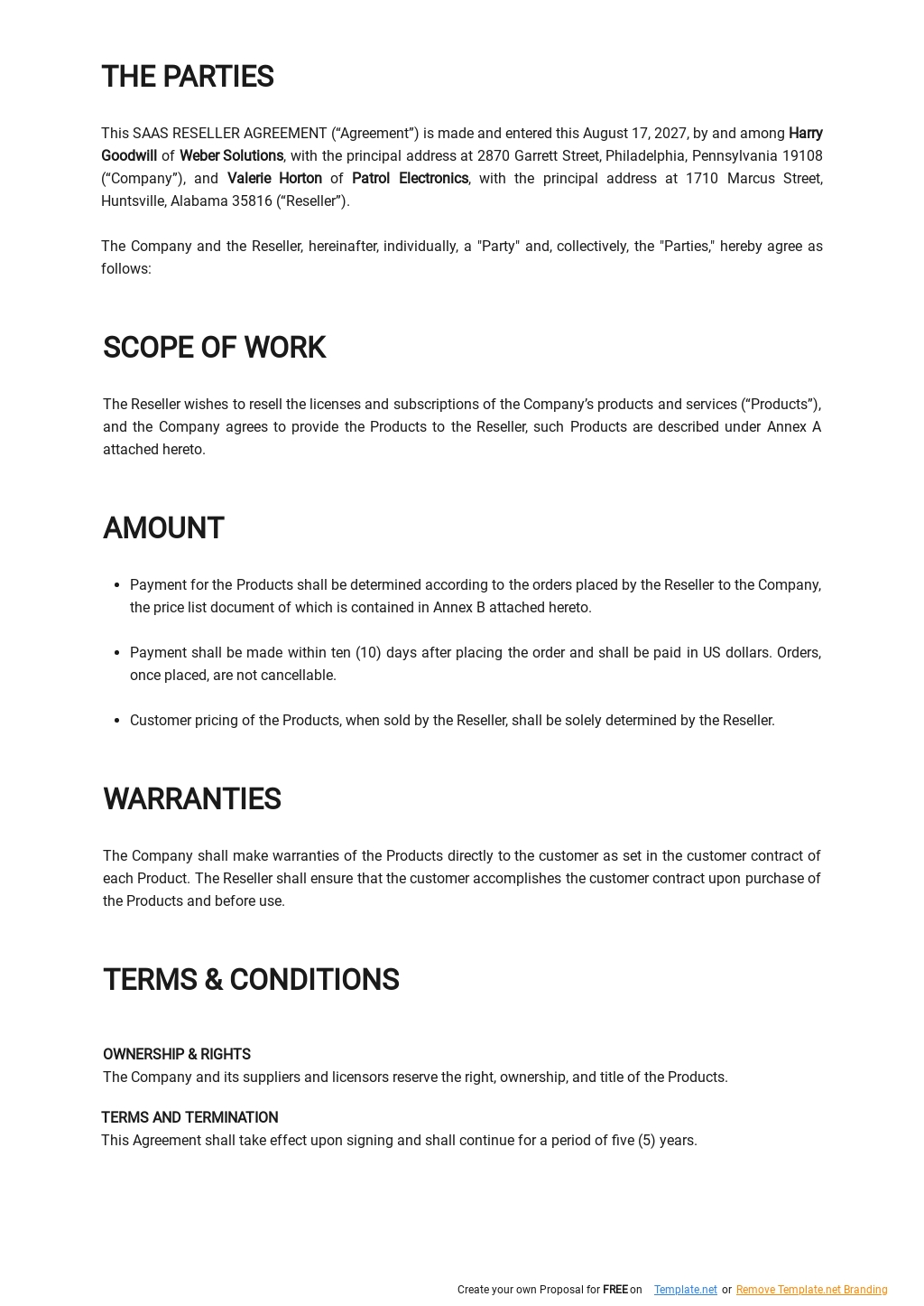 Saas Reseller Agreement Template