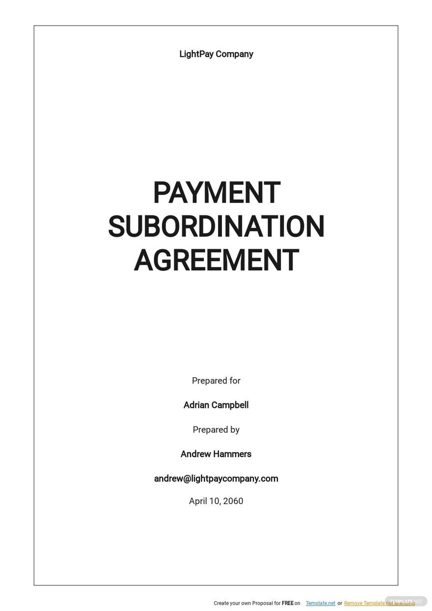Payment Subordination Agreement Template Google Docs, Word, Apple
