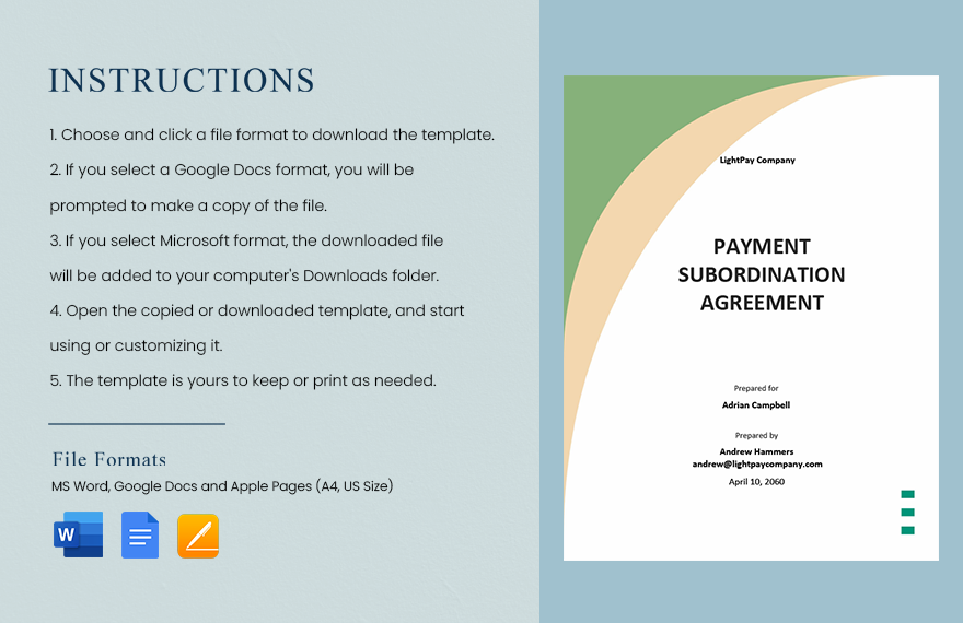 Payment Subordination Agreement Template