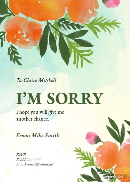 Free Watercolor Apology Card Template in Word, Google Docs, Illustrator, PSD, Apple Pages, Publisher