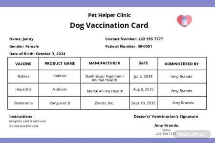 Dog Vaccine Card Template