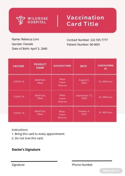 COVID-19 Vaccination Card Template in Word, Illustrator, PSD