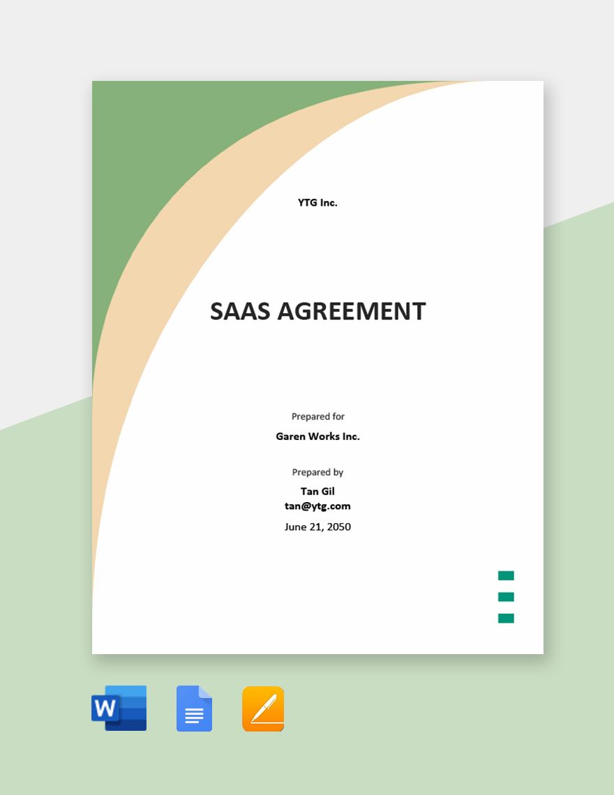 Simple SAAS Agreement Template in Word, PDF, Google Docs, Pages - Download | Template.net
