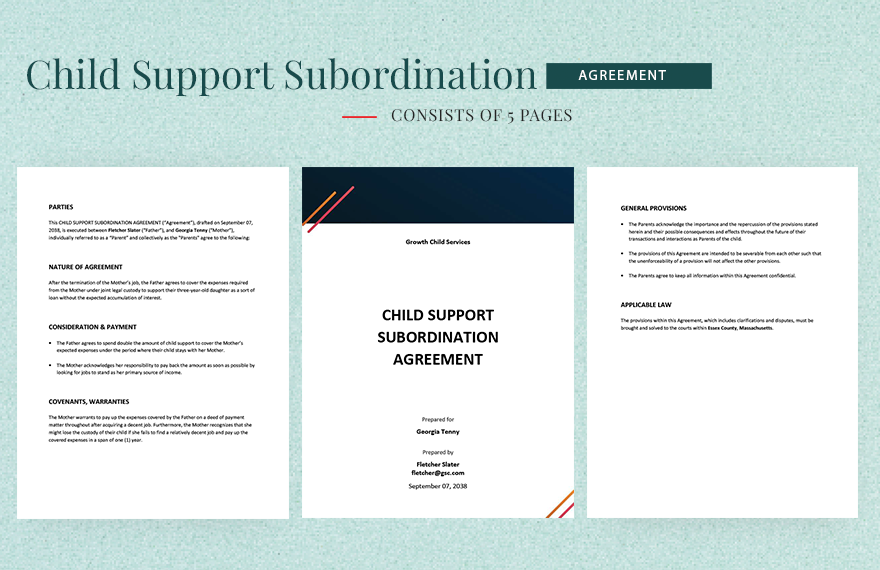 Child Support Subordination Agreement Template