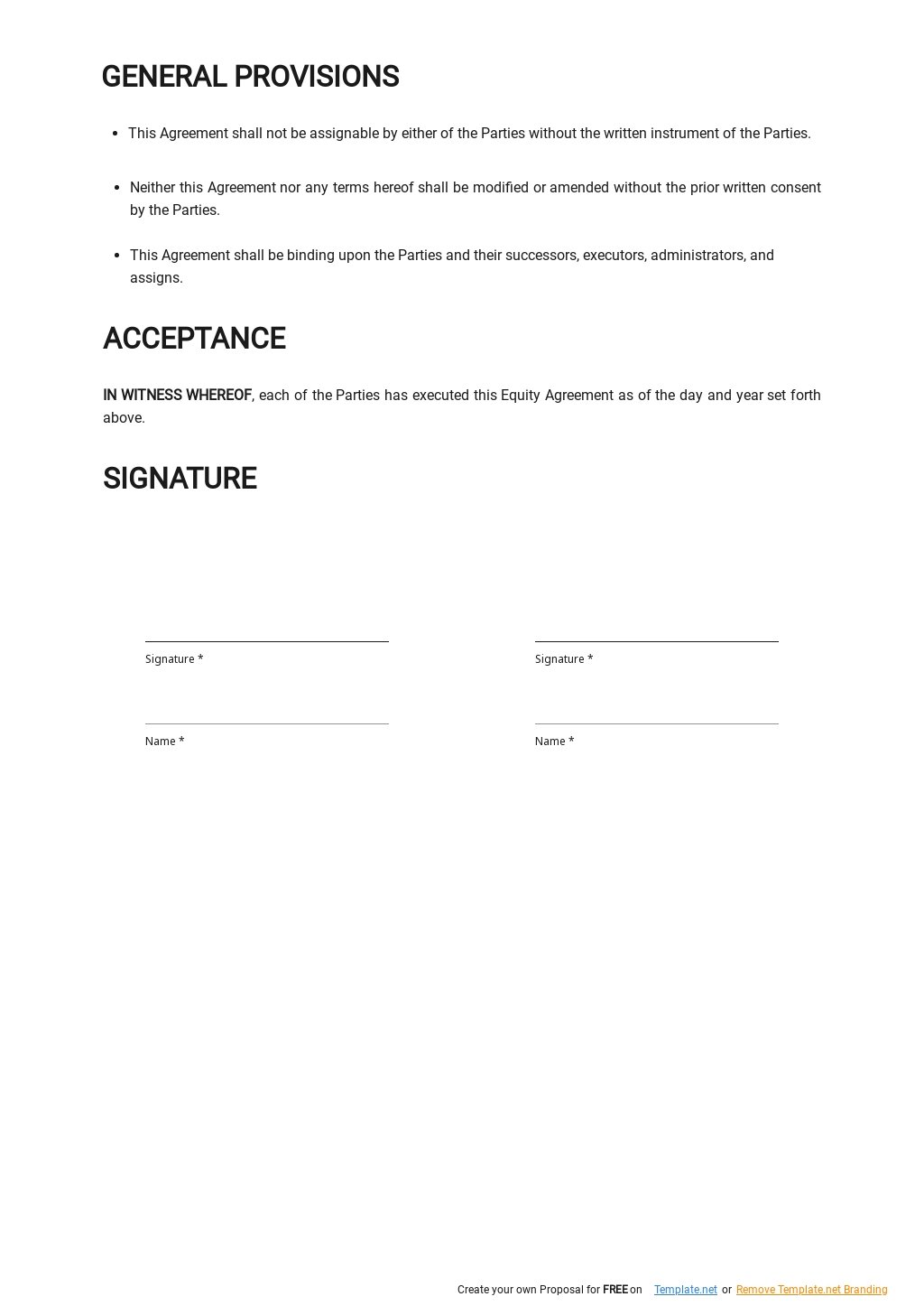 Equity Agreement Template Google Docs, Word, Apple Pages