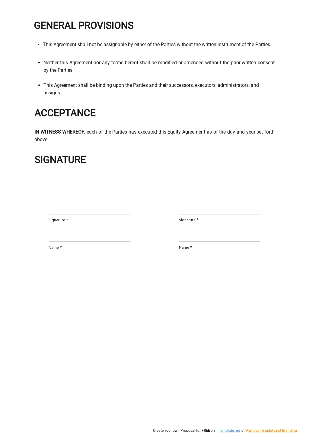 Equity Split Agreement Template