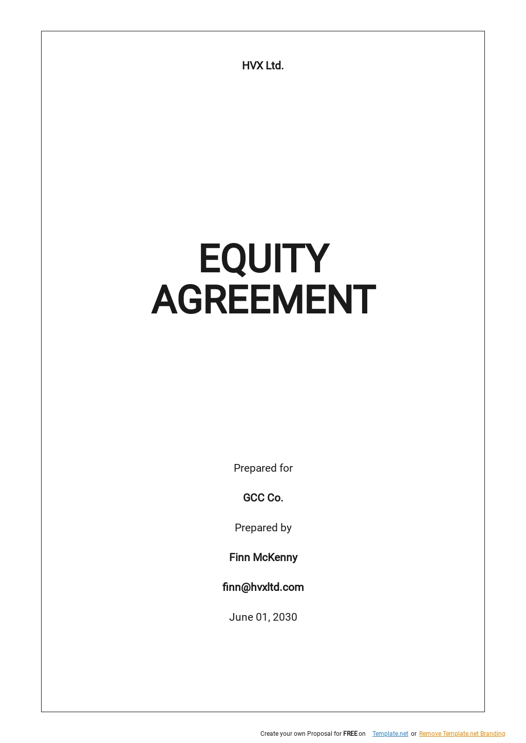 Equity Agreement Templates Documents Design Free Download Template