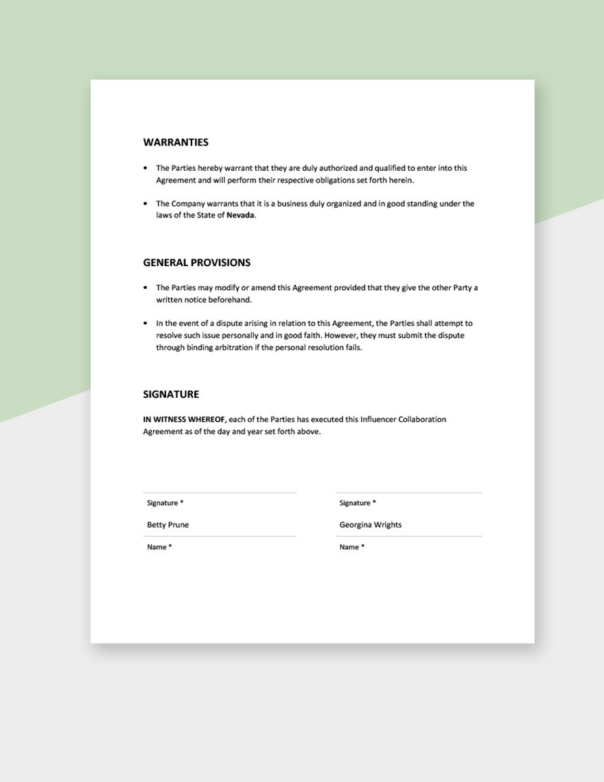 Influencer Collaboration Agreement Template