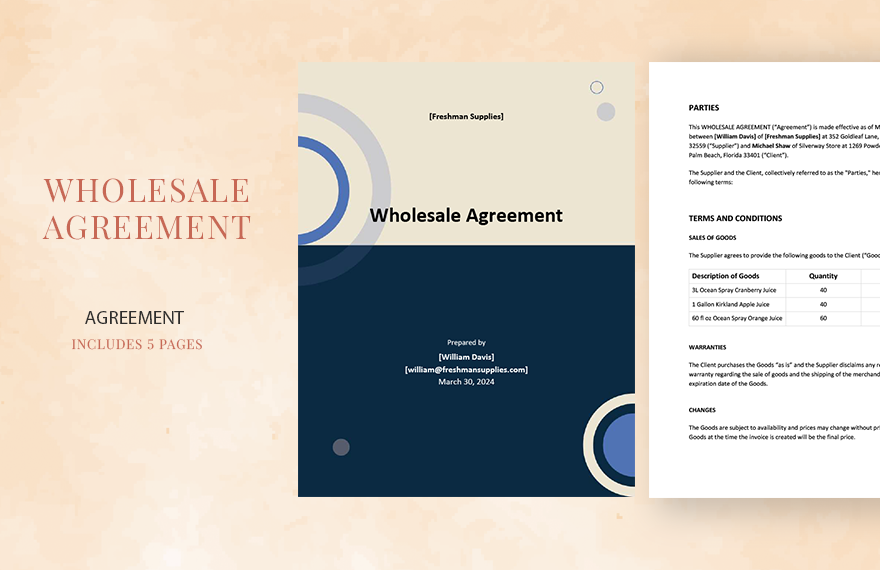 Simple Wholesale Agreement Template