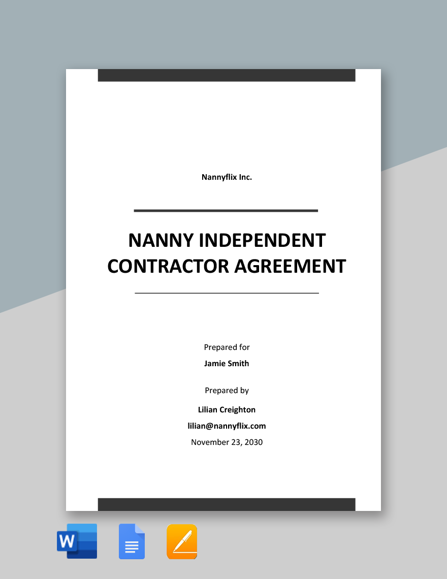 Nanny Independent Contractor Agreement Template in Word, Google Docs, Apple Pages