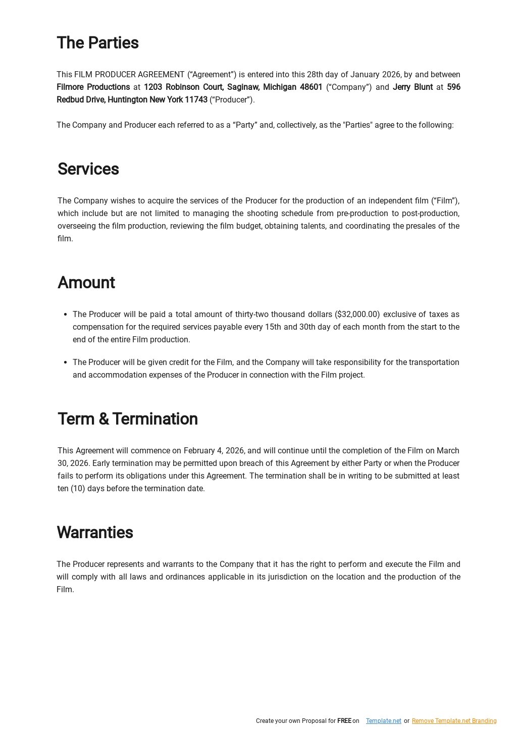 Film Producer Agreement Template Google Docs Word Apple Pages