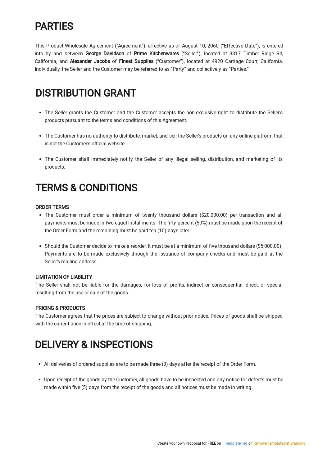 Wholesale Retail Agreement Template