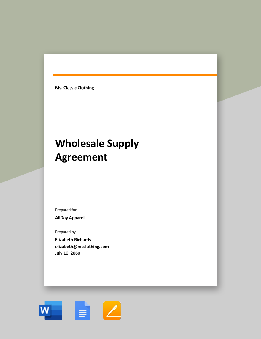 Wholesale Supply Agreement Template 
