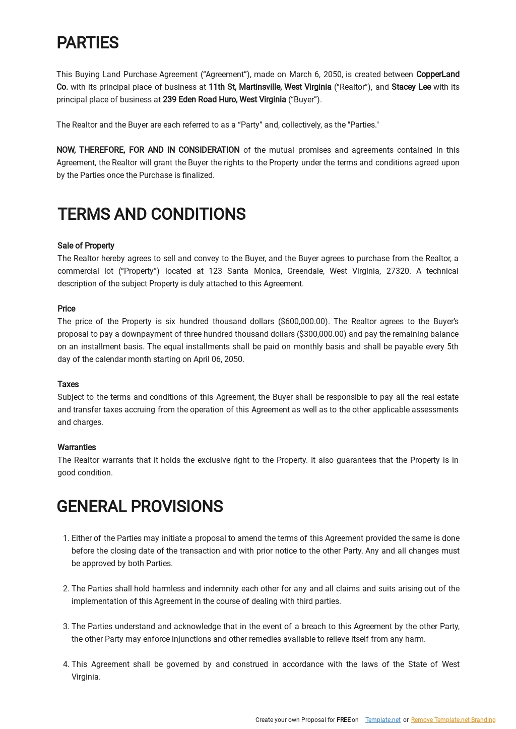 Buying Land Purchase Agreement Template - Google Docs, Word, Apple ...