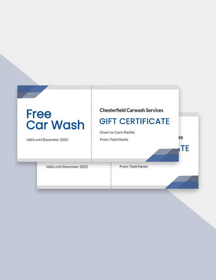 Carwash Gift Certificate Template - Google Docs, Illustrator, Word, Apple Pages, PSD, Publisher