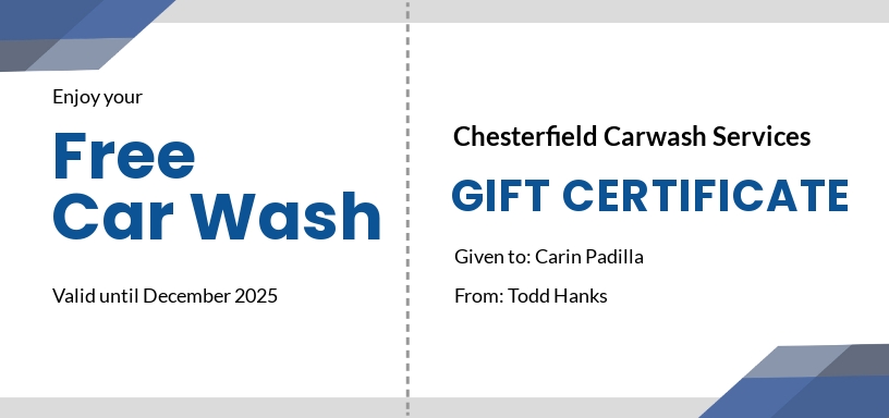 Carwash Gift Certificate Template - Google Docs, Illustrator, Word, Apple Pages, PSD, Publisher