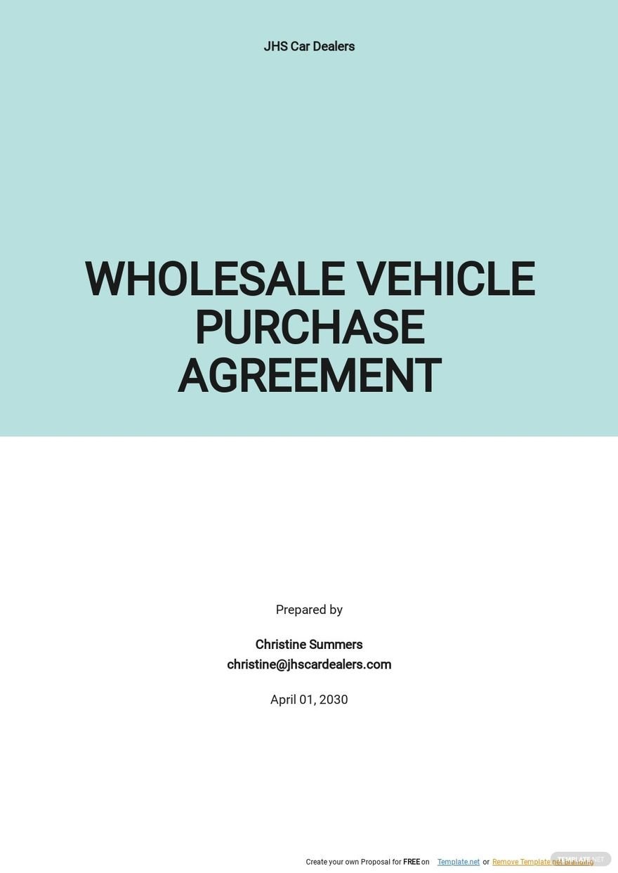 Wholesale Vehicle Purchase Agreement Template