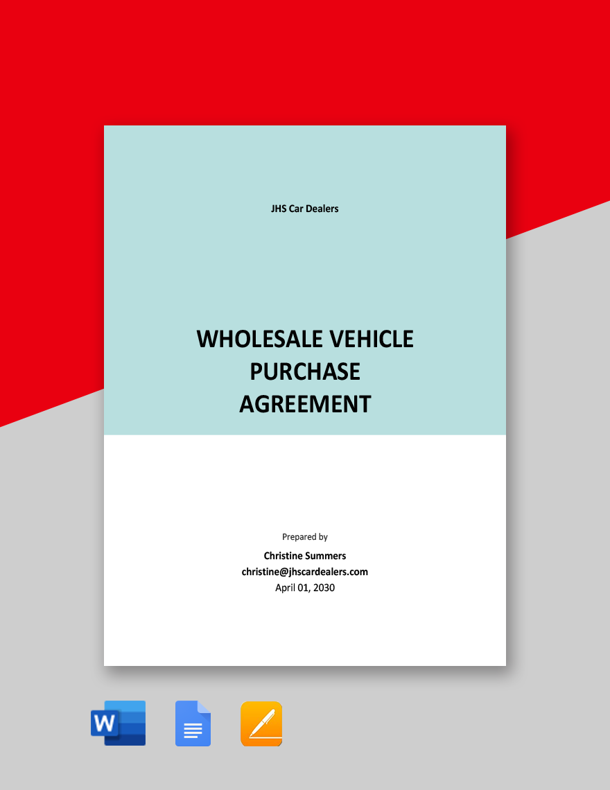 Wholesale Vehicle Purchase Agreement Template