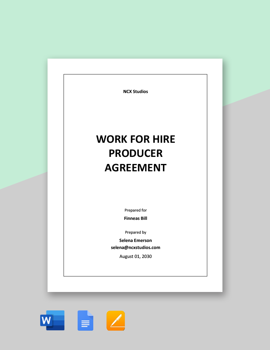 Work For Hire Producer Agreement Template