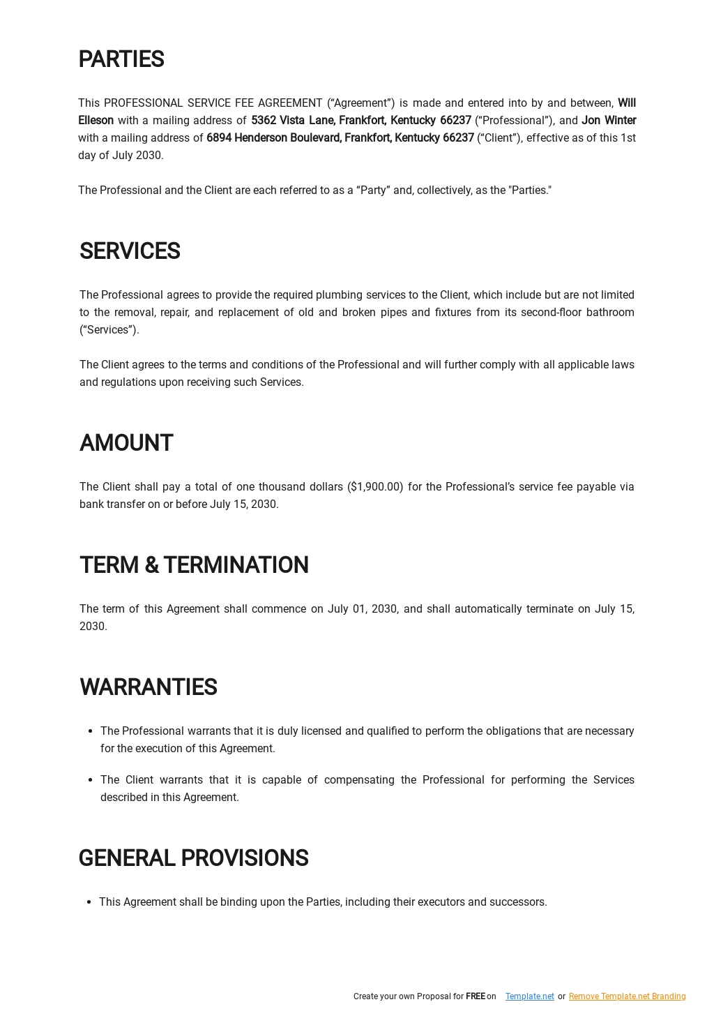 Success Fee Contract Template