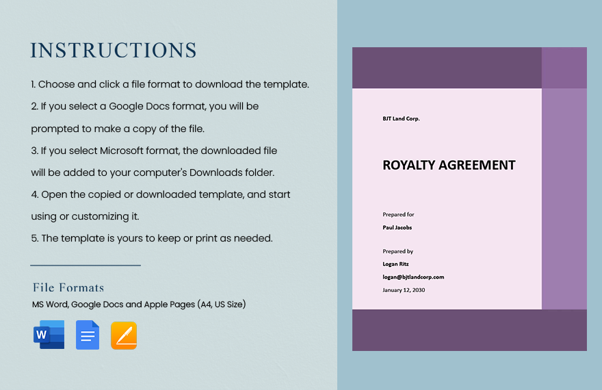 Simple Royalty Agreement Template