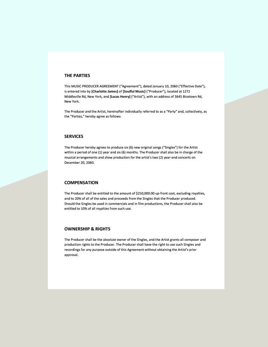 Music Producer Agreement Template 
