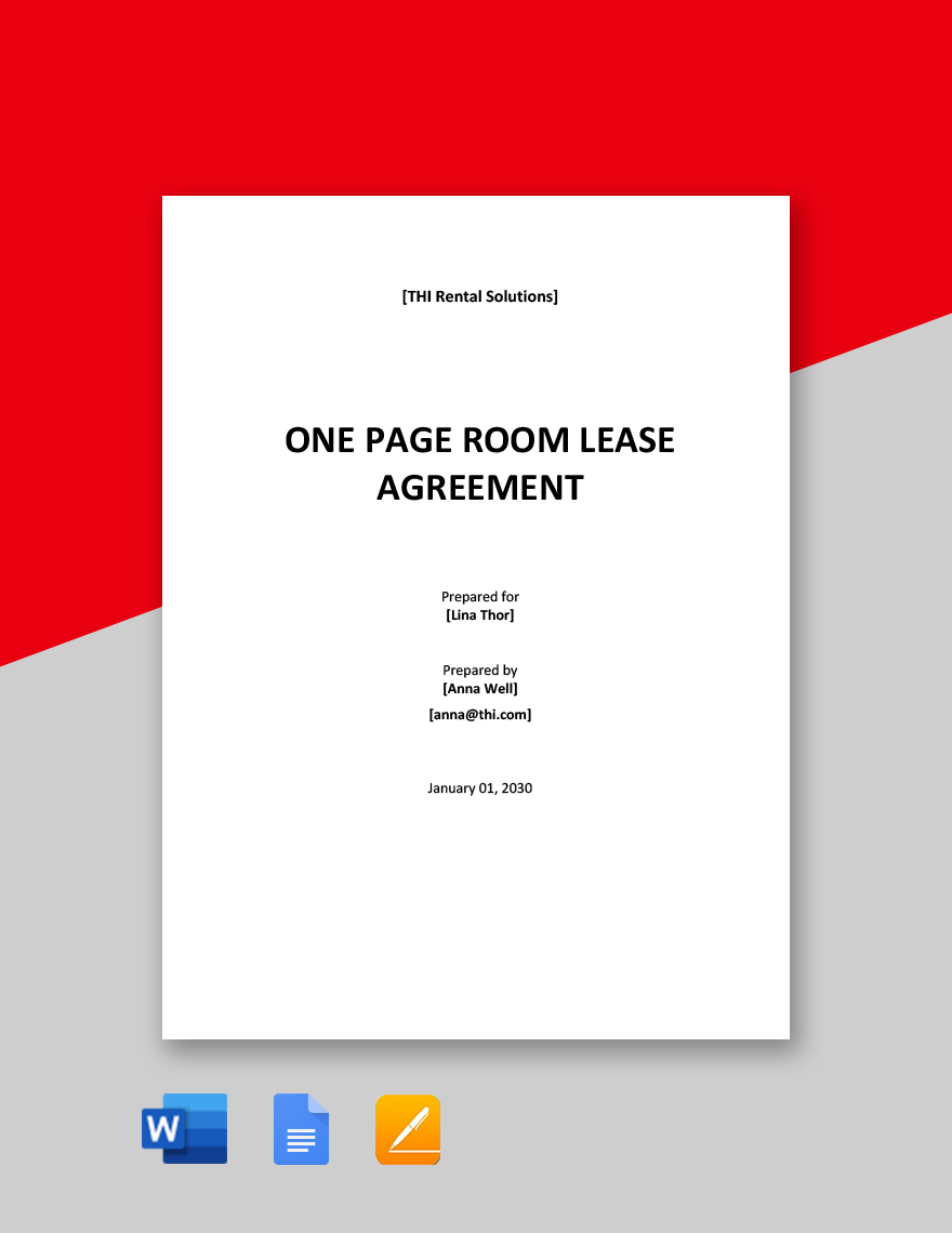 One Page Room Lease Agreement Template
