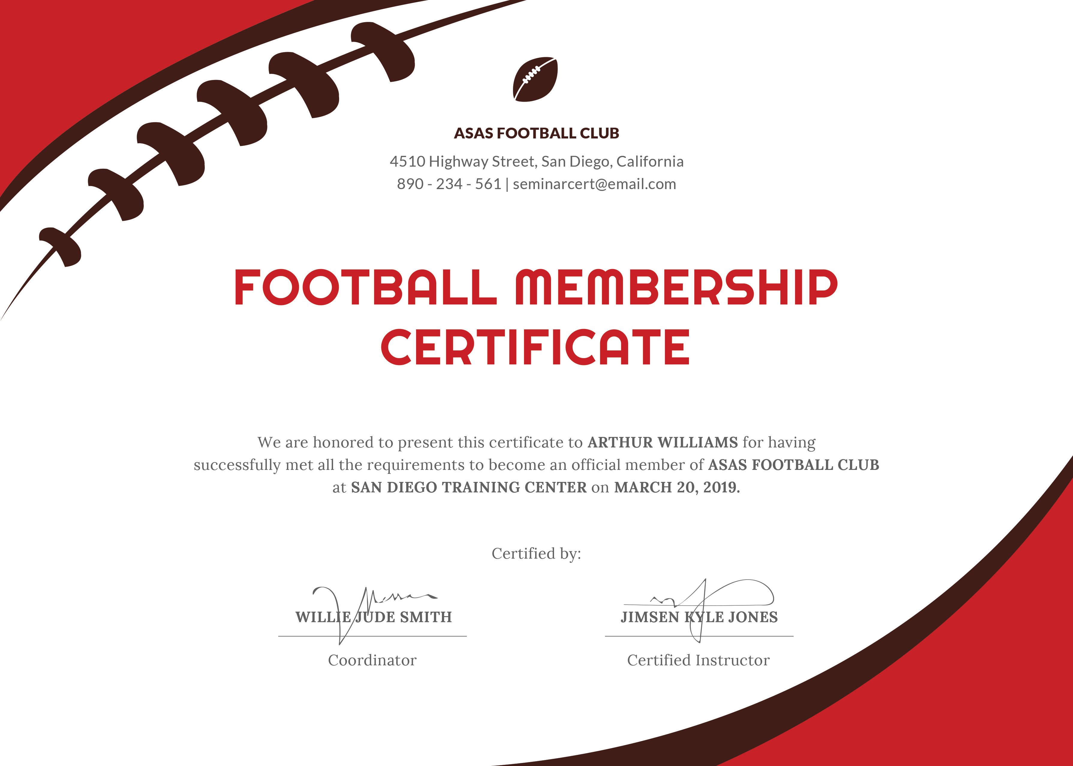 Free Football Certificate Template in PSD, MS Word, Publisher