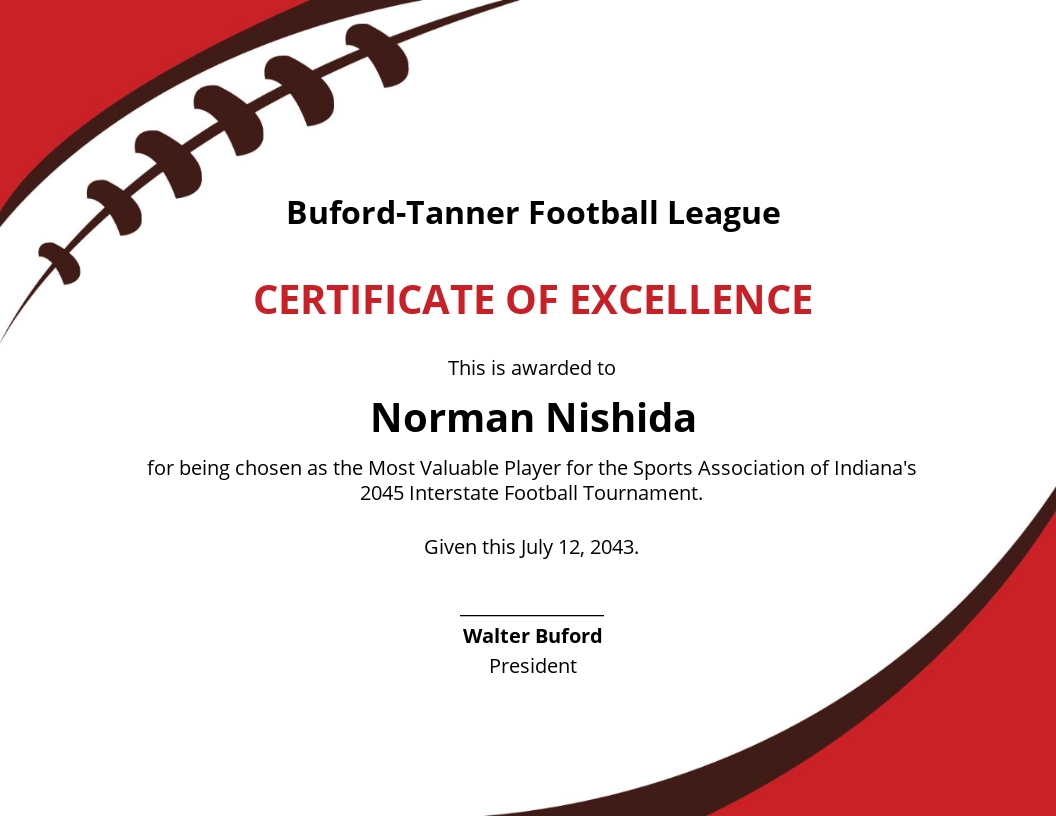 Football Certificate Template - Google Docs, Word, Publisher