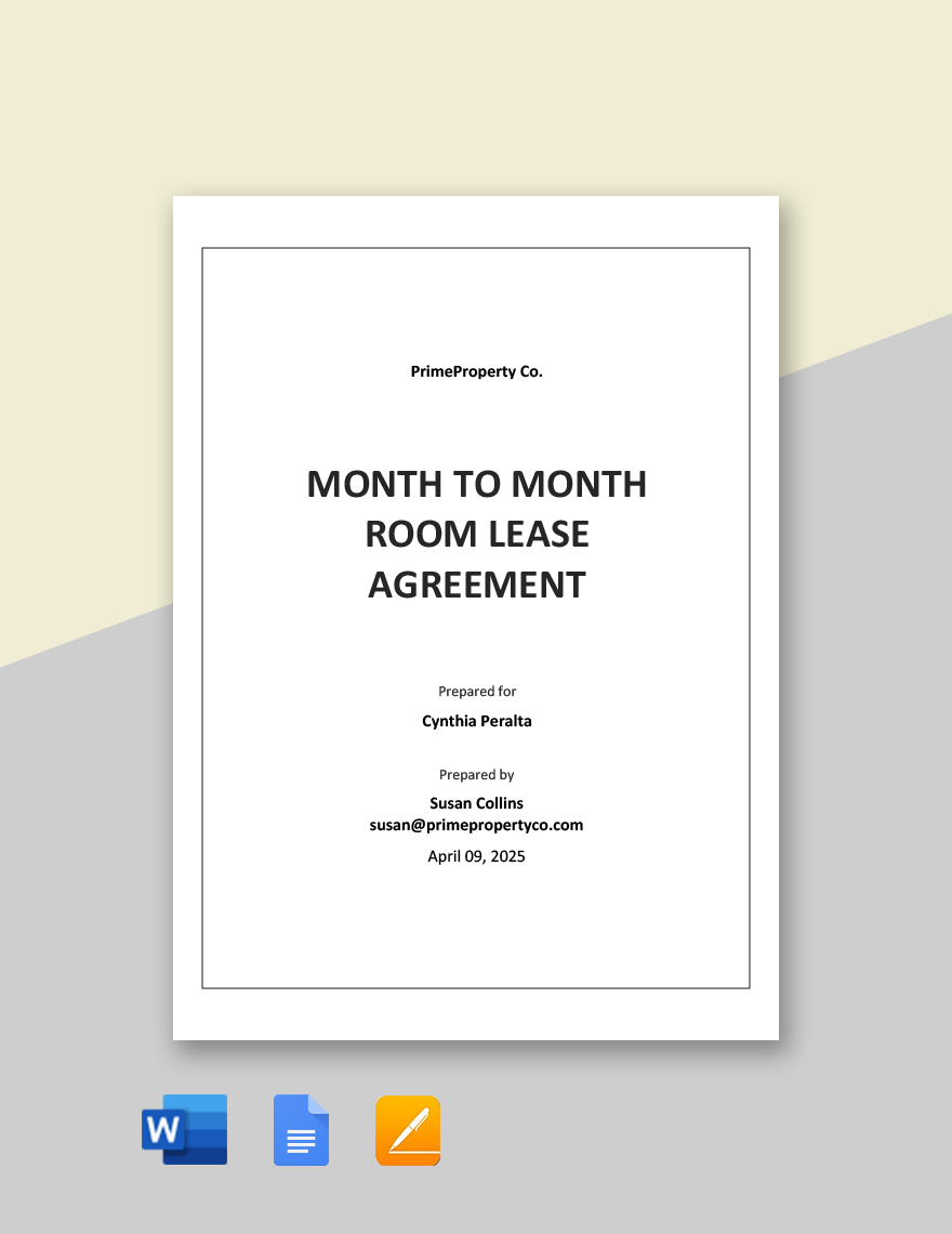 Month To Month Room Lease Agreement Template