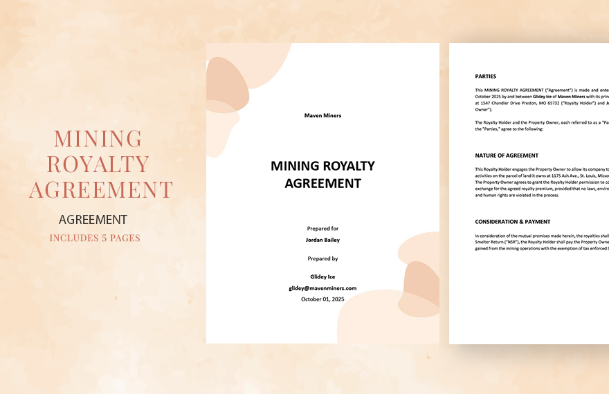 Mining Royalty Agreement Template in Word, Google Docs, Apple Pages