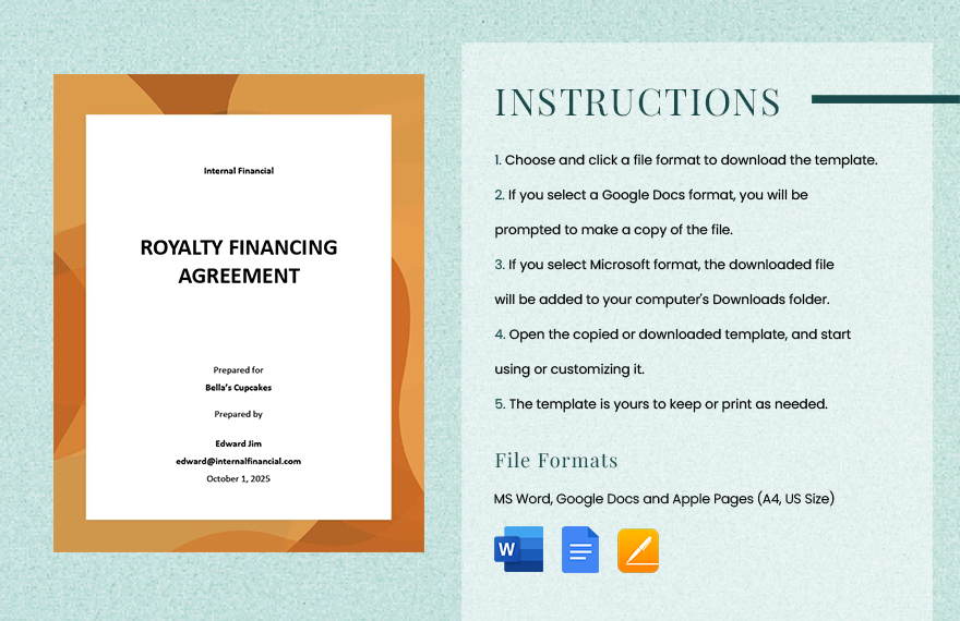 Royalty Financing Agreement Template in Word Pages Google Docs
