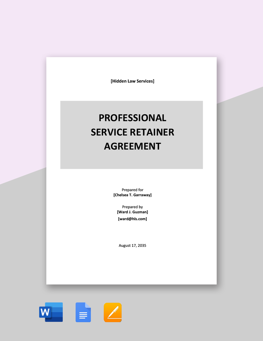 Professional Services Retainer Agreement Template in Word, Google Docs, Apple Pages