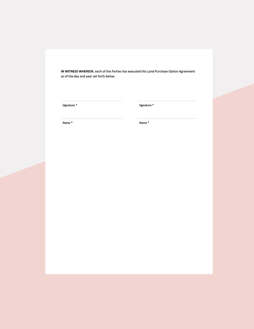 Land Purchase Option Agreement Template