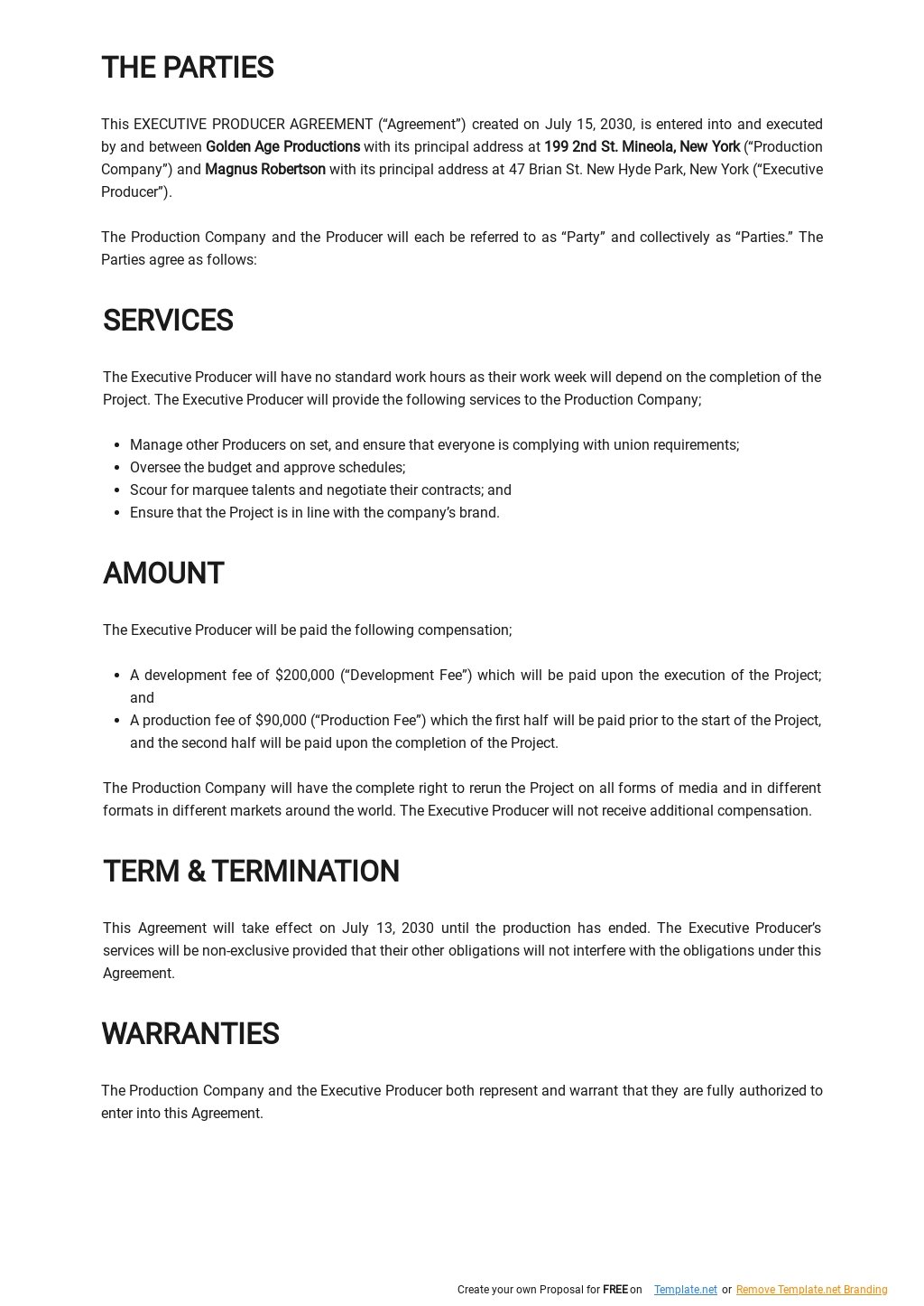 Producer Agreement Template